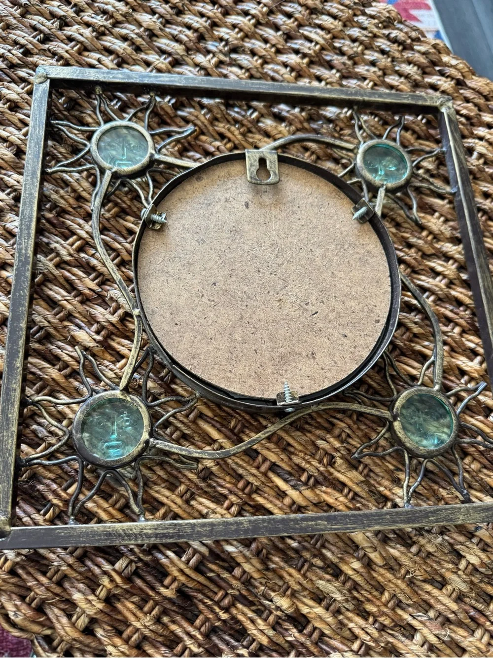 Vintage Celestial Sun Face Wall Mirror | Whimsygoth Boho Folk Art Metal/Glass